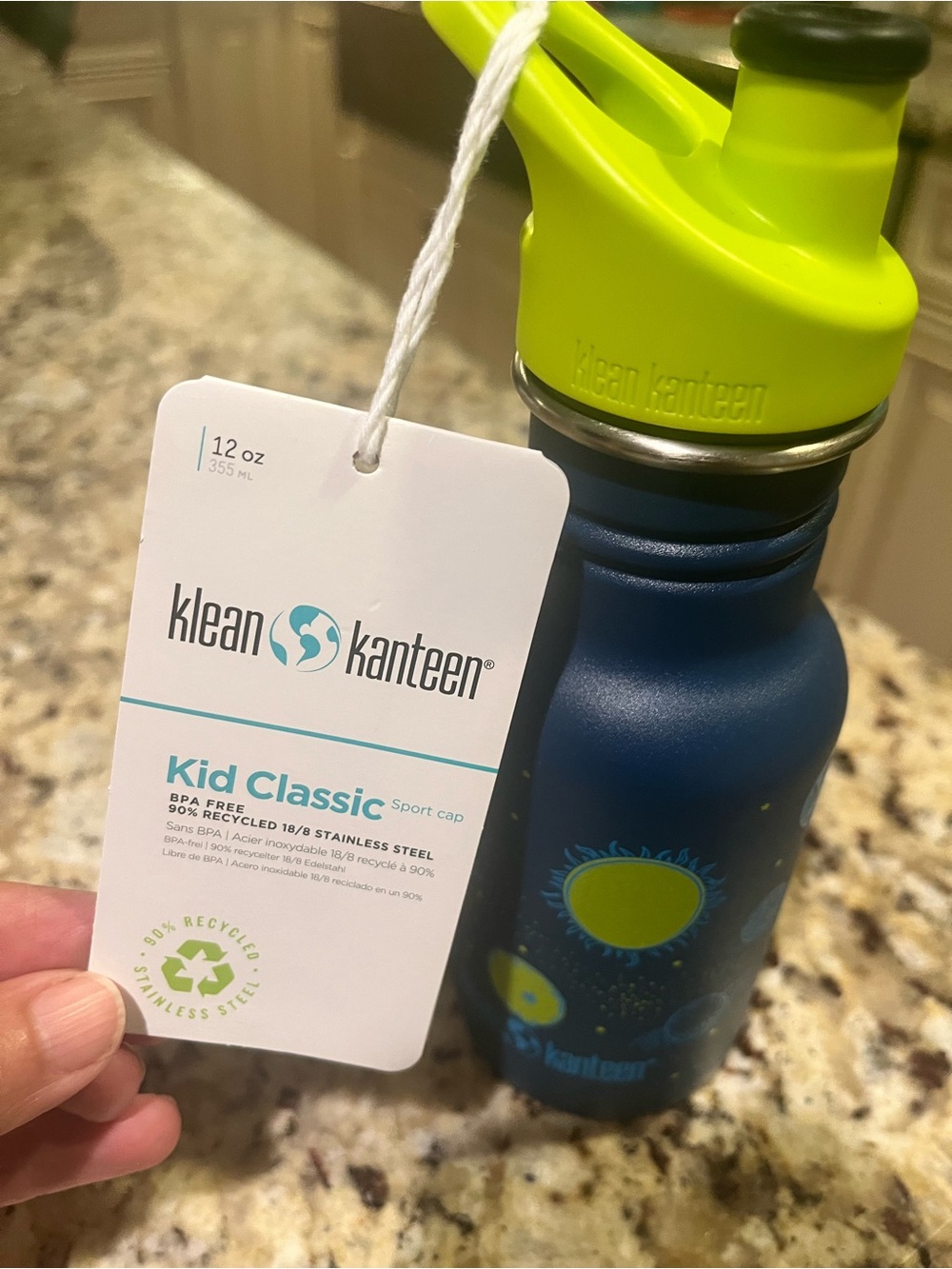 Klean Kanteen Kid Classic Stainless Steel Water Bottle - Blue with Lime Cap